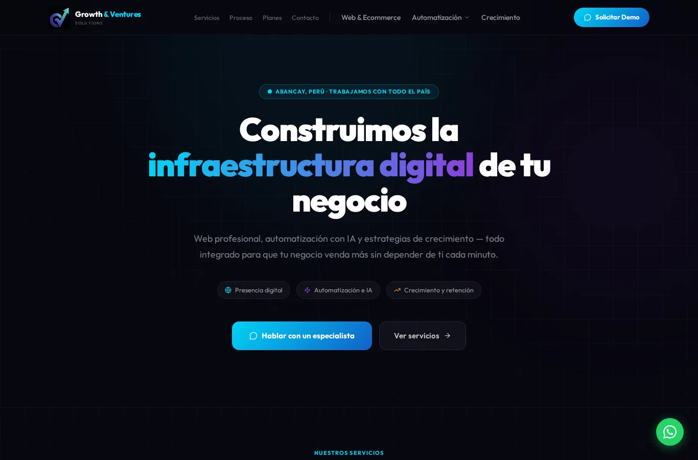 Captura del sitio público de Growth Ventures